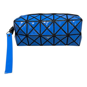 Geometric Clutch Bag Womens Small Blue PVC Wristlet Cosmetic Travel Zip
